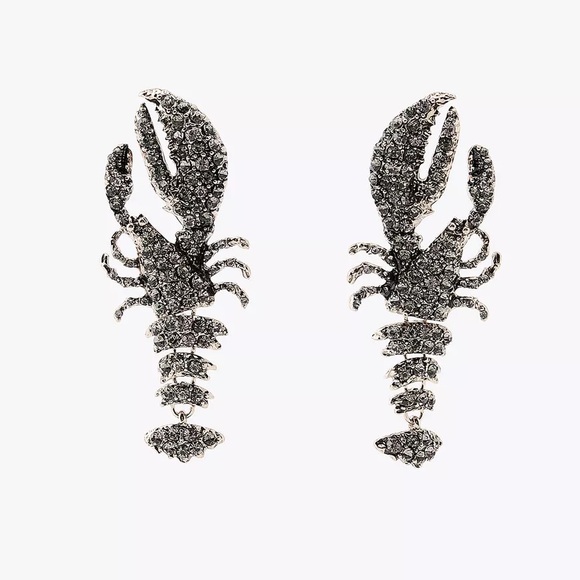 Zara NWT Woman Accessories RHINESTONE LOBSTER EARRINGS Anthracite Grey festival - Picture 2 of 8